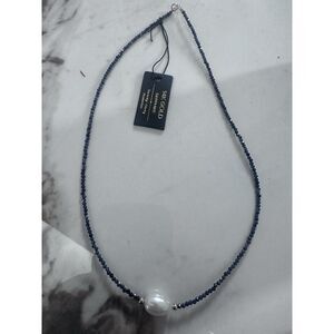 14K Solid Yellow Gold Sapphire & Pearl Necklace